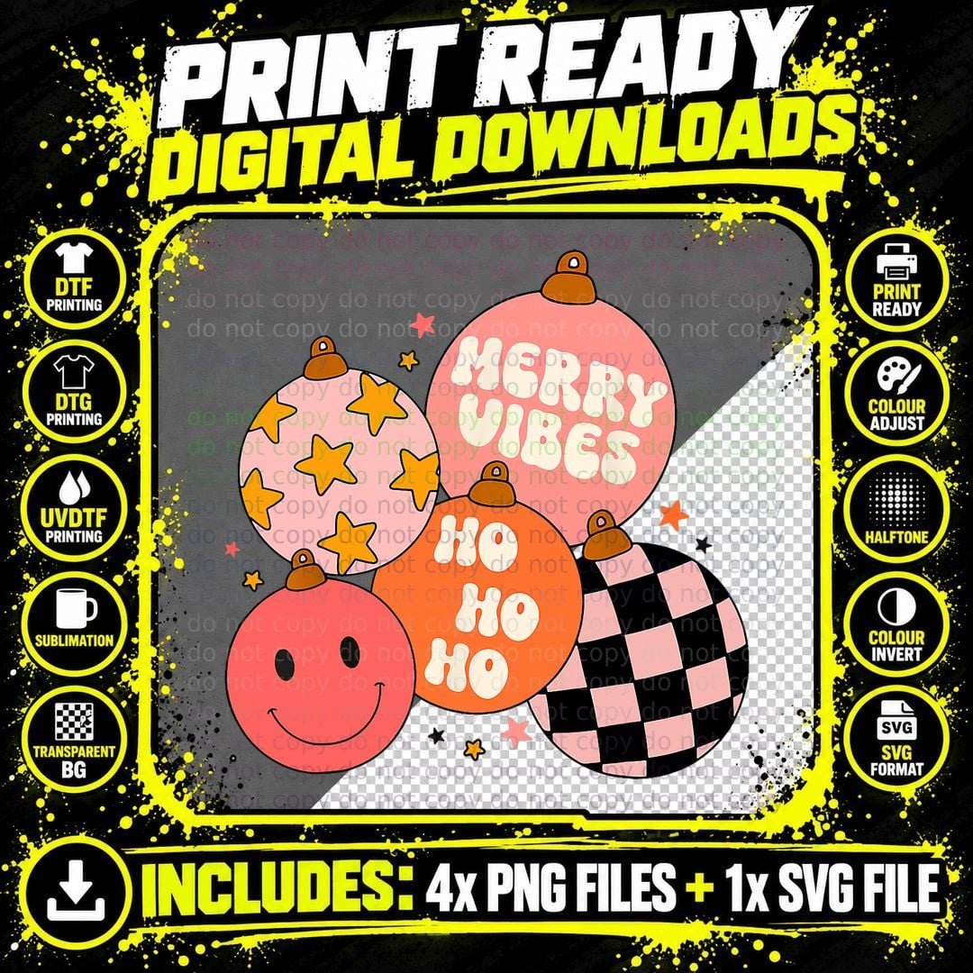 Retro Groovy Merry Vibes Christmas Cute Santa Claus Xmas Png SVG Digital Bundle