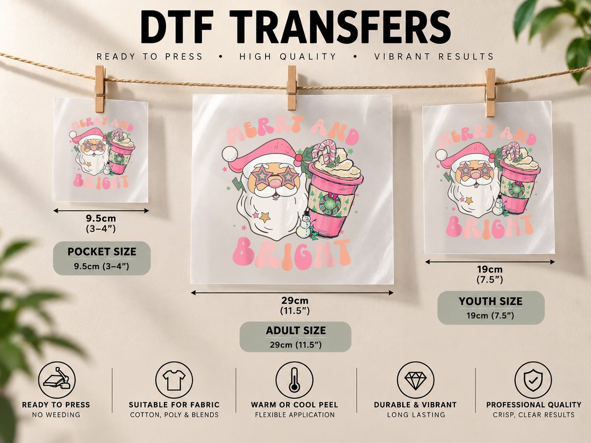 Retro Groovy Merry and Bright Pink Funny Christmas Santa DTF Transfer Iron On