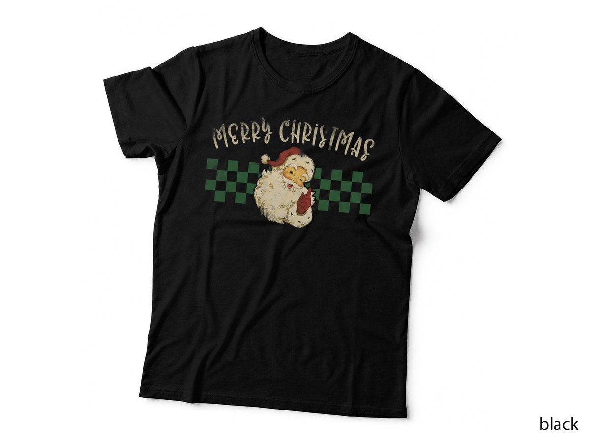 Retro Merry Christmas Vintage Checkered Santa Xmas T-Shirt