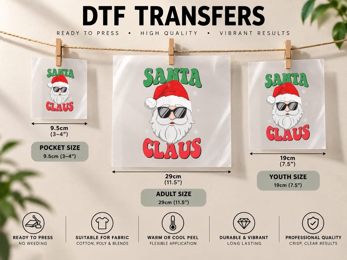 Retro Vintage Christmas Santa Claus Matching Family Xmas DTF Transfer Iron On