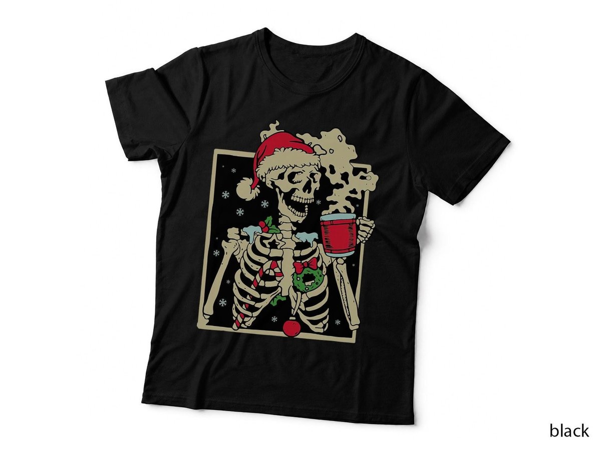Retro Vintage Christmas Skeleton Coffee Hot Chocolate Lovers T-Shirt