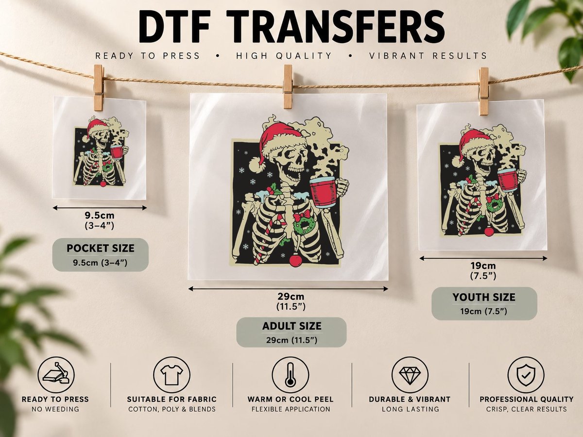 Retro Vintage Christmas Skeleton Coffee Hot Chocolate DTF Transfer Iron On