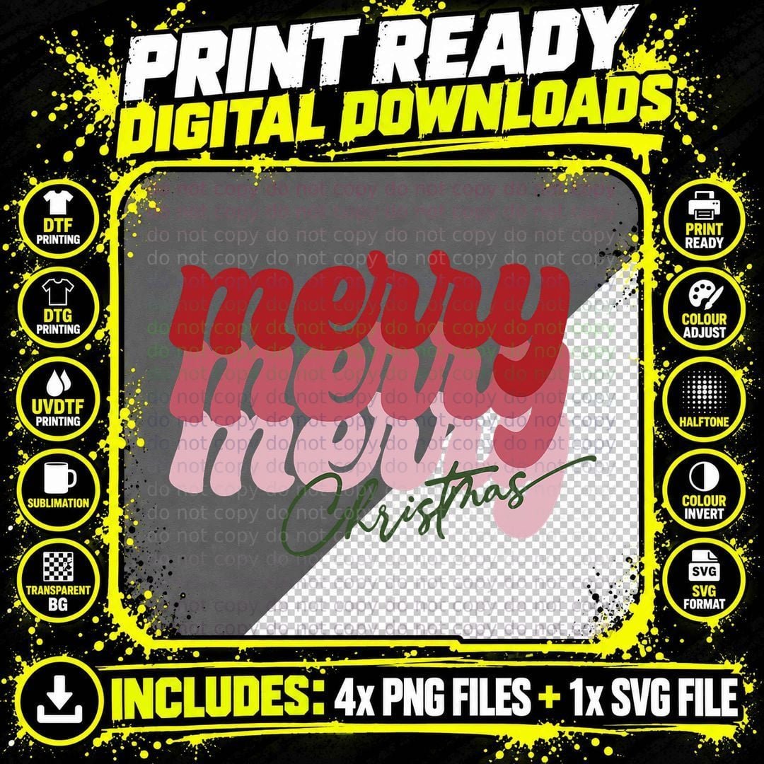 Retro Vintage Groovy Merry Christmas T-Shirt Png SVG Digital Bundle