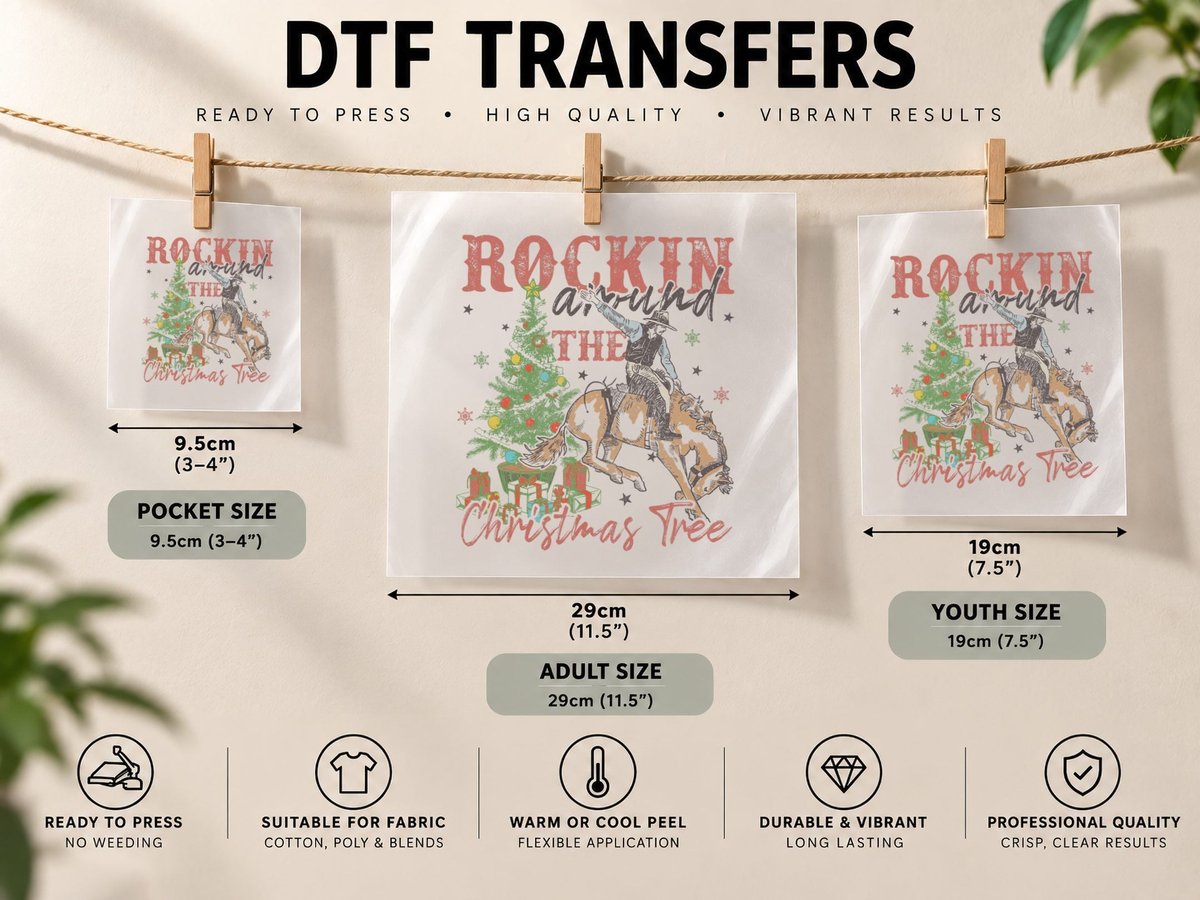 Rockin' Around the Christmas Tree Cowboy Santa Ride Horse1 DTF Transfer Iron On