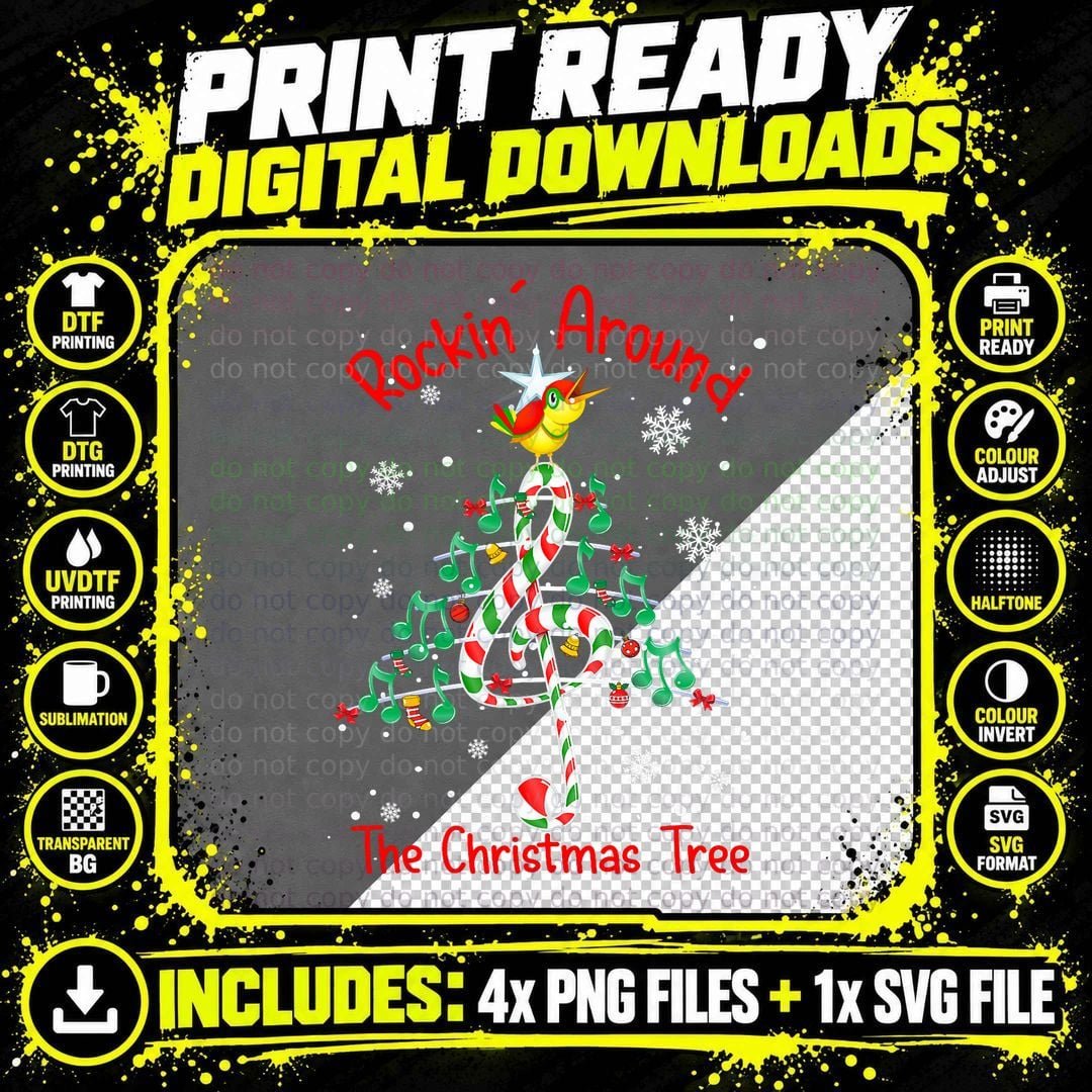 Rockin' Around the Christmas Tree Music Note Music Png SVG Digital Bundle