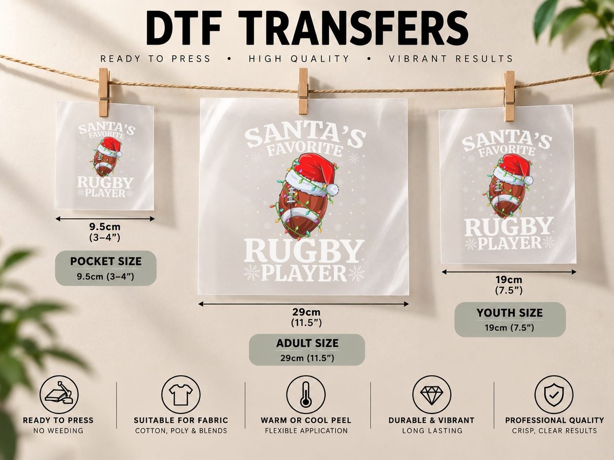 Rugby Christmas Lights Santa's Favorites Rugby Xmas Player DTF Transfer Iron On
