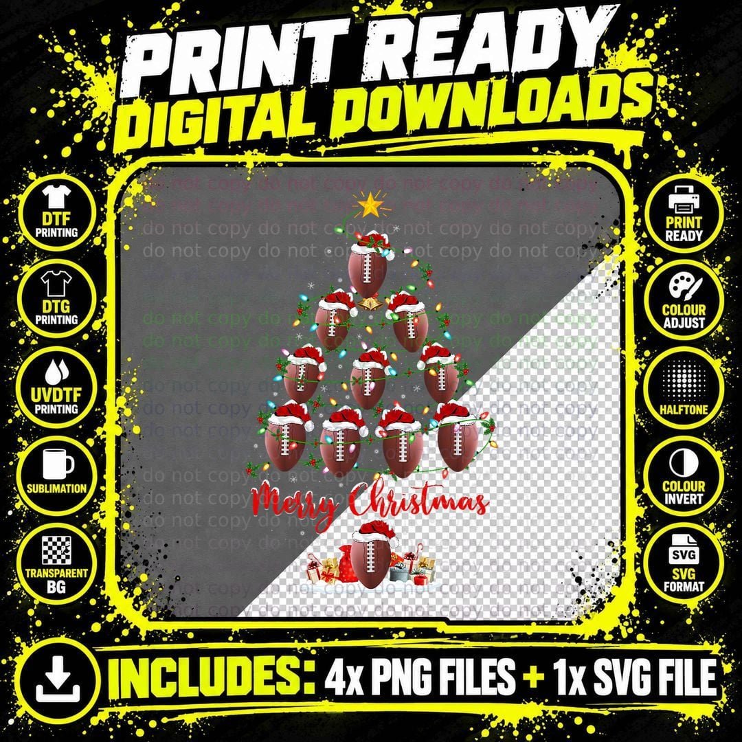 Rugby Christmas Tree Lights Funny Rugby Xmas T-Shirt Png SVG Digital Bundle