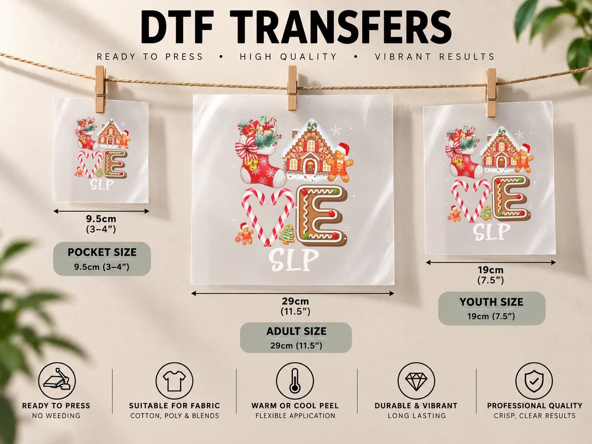 SLP Teacher Love Christmas Teachers Cute Gingerbread DTF Transfer Iron On