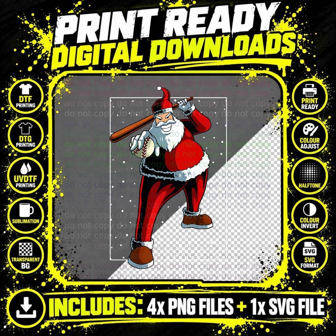 Santa Baseball Player Christmas Pajama Sport X-Mas Png SVG Digital Bundle