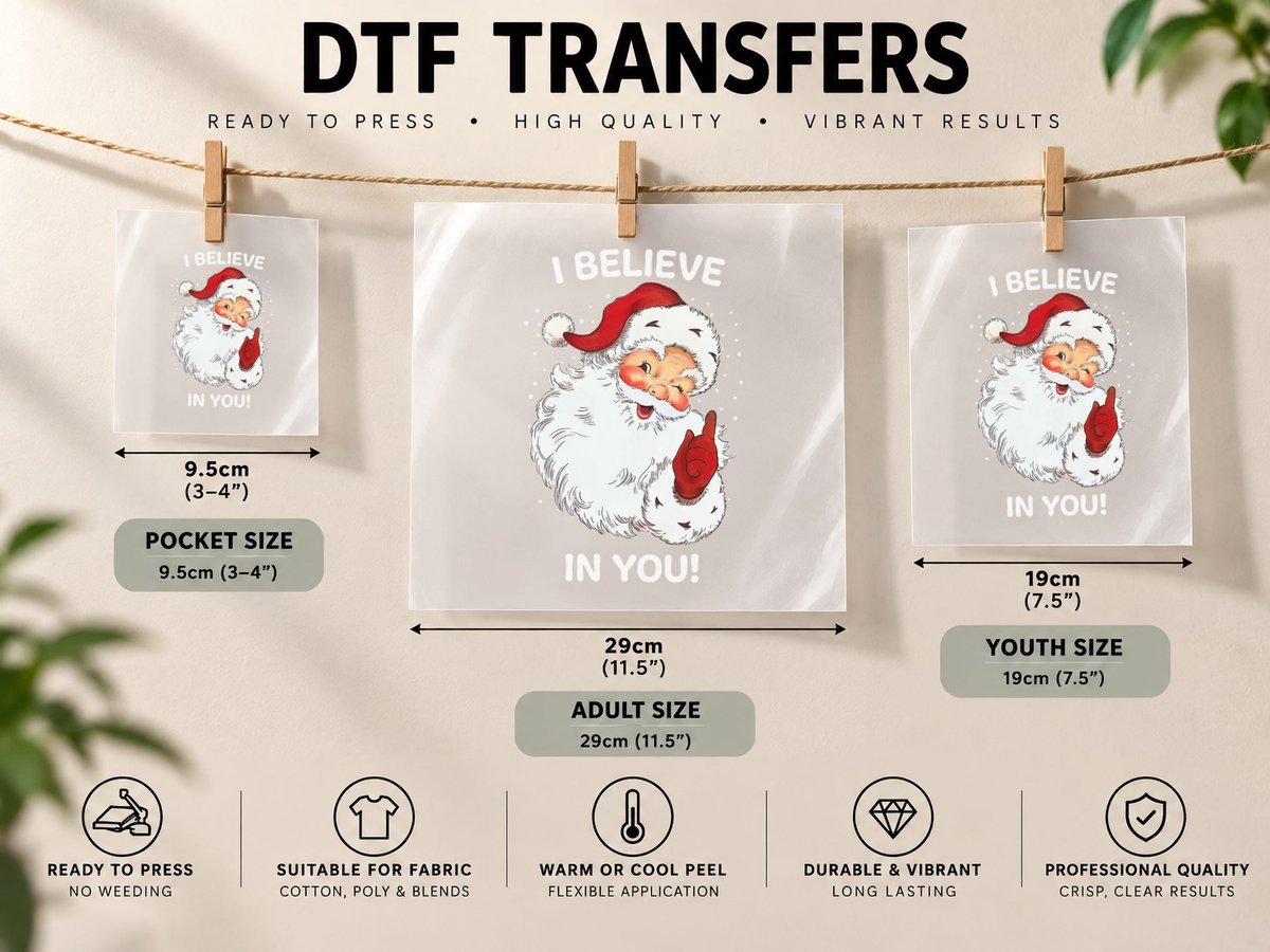 Santa Believes in You Funny Santa Sayings Retro Christmas DTF Transfer Iron On