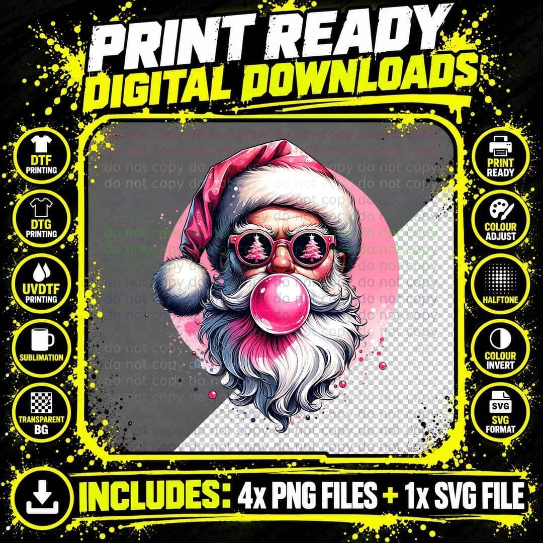 Santa Blowing Bubble, Vintage Retro, Funny, Aesthetic Png SVG Digital Bundle