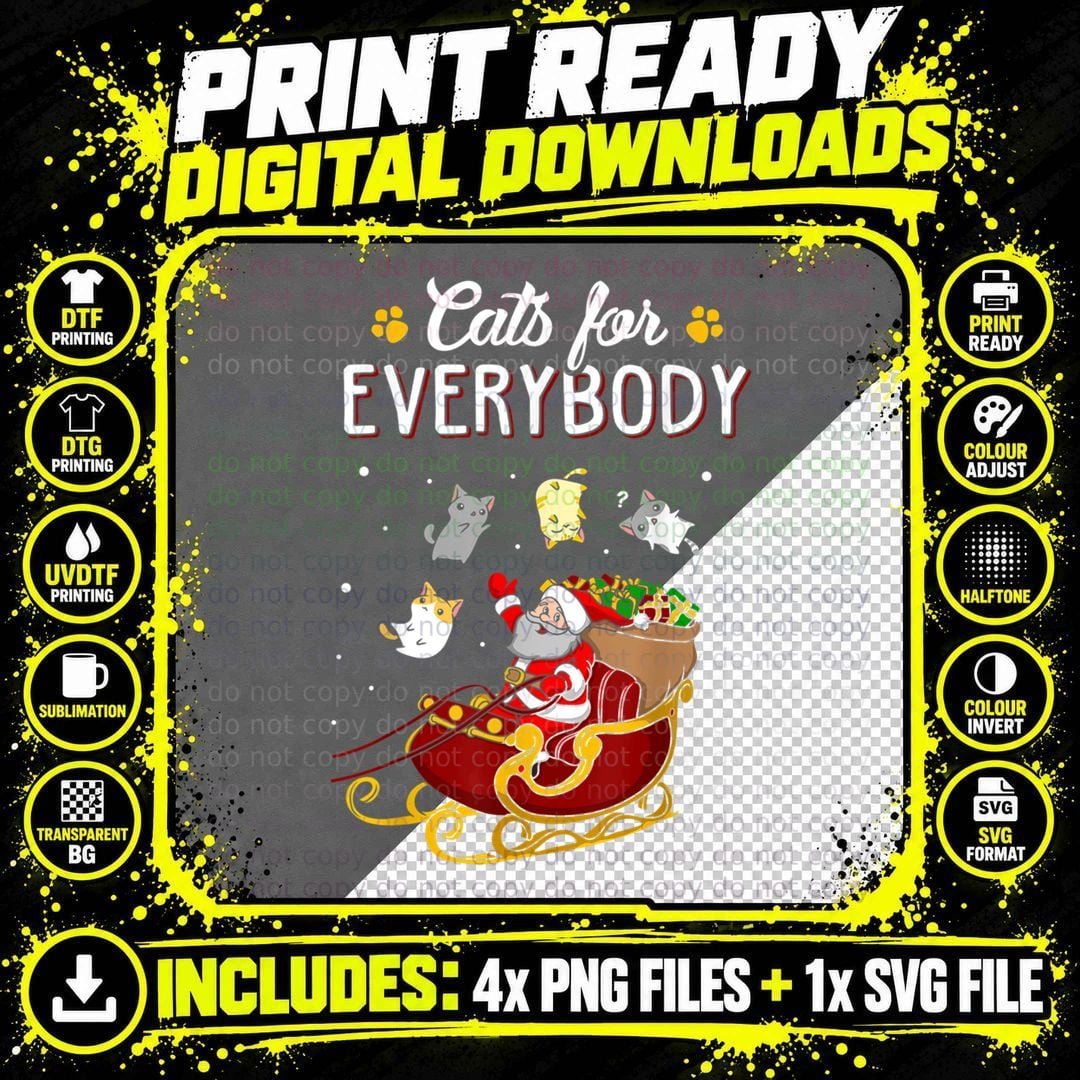 Santa Cats for Everybody Ugly Christmas Sweater Cat Png SVG Digital Bundle