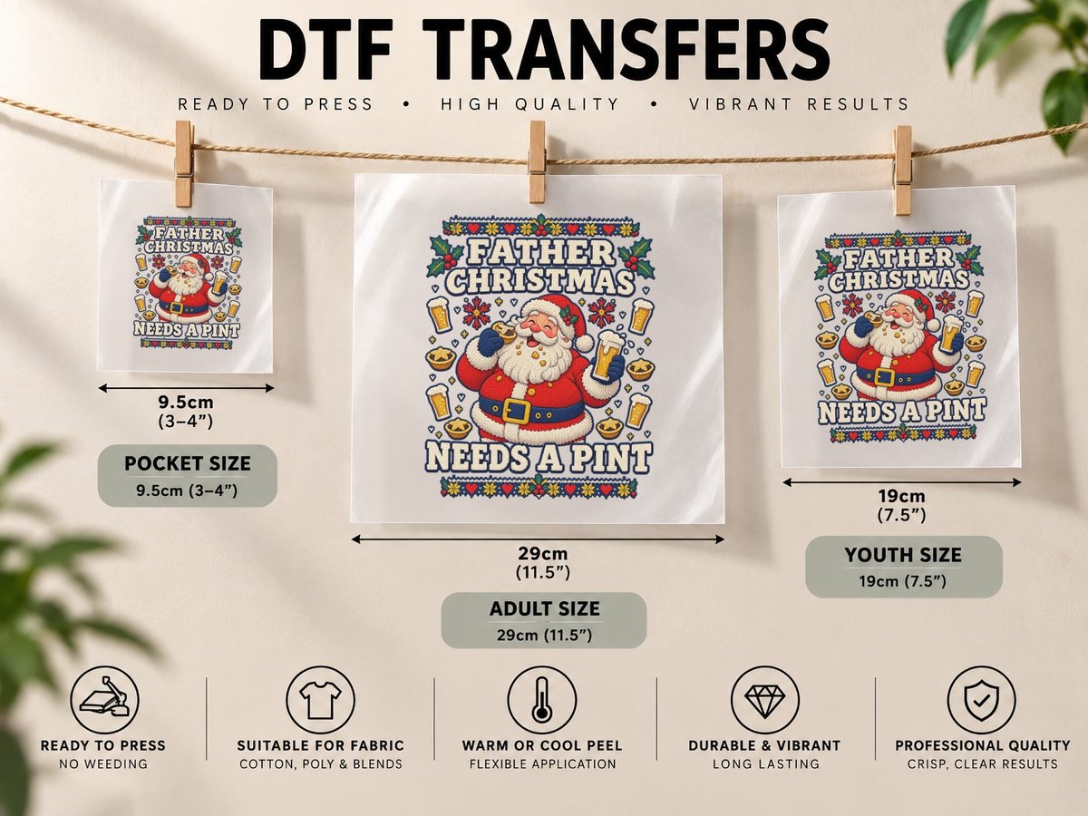 Santa Claus Christmas Father Christmas Beer Lover Holiday DTF Transfer Iron On