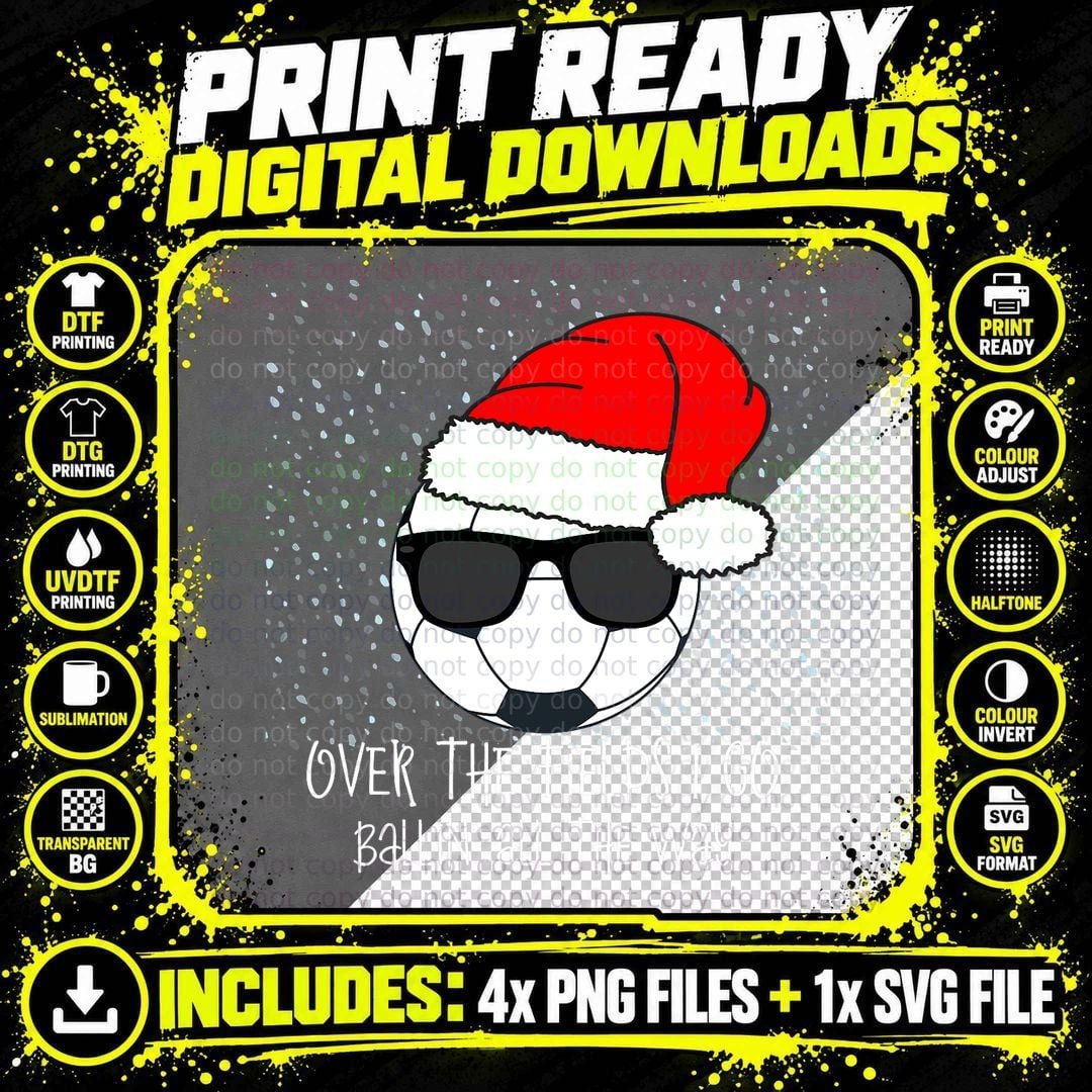 Santa Claus Hat Soccer Ball Sunglasses Christmas Baller Png SVG Digital Bundle