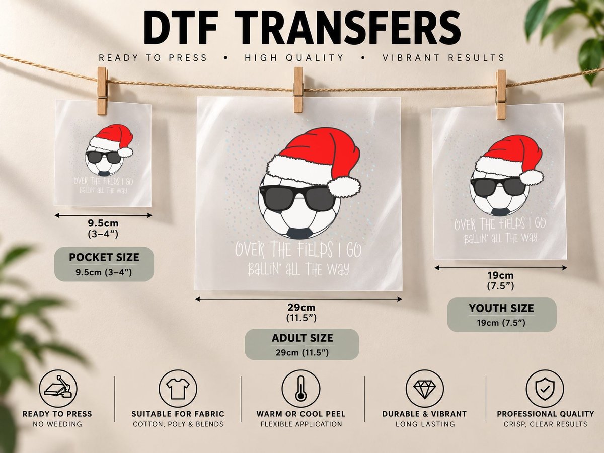 Santa Claus Hat Soccer Ball Sunglasses Christmas Baller DTF Transfer Iron On