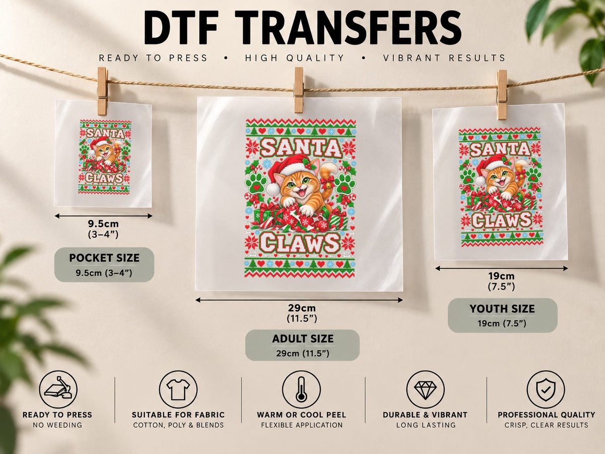 Santa Claws Cat Christmas Funny Kitty Ugly Holiday Cat Mom DTF Transfer Iron On