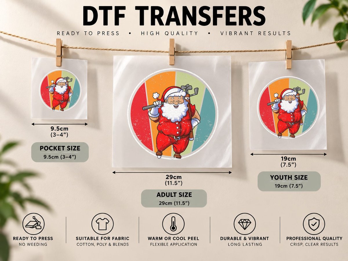 Santa Golf Club Ball Sport Christmas Golfer Golfing Player DTF Transfer Iron On