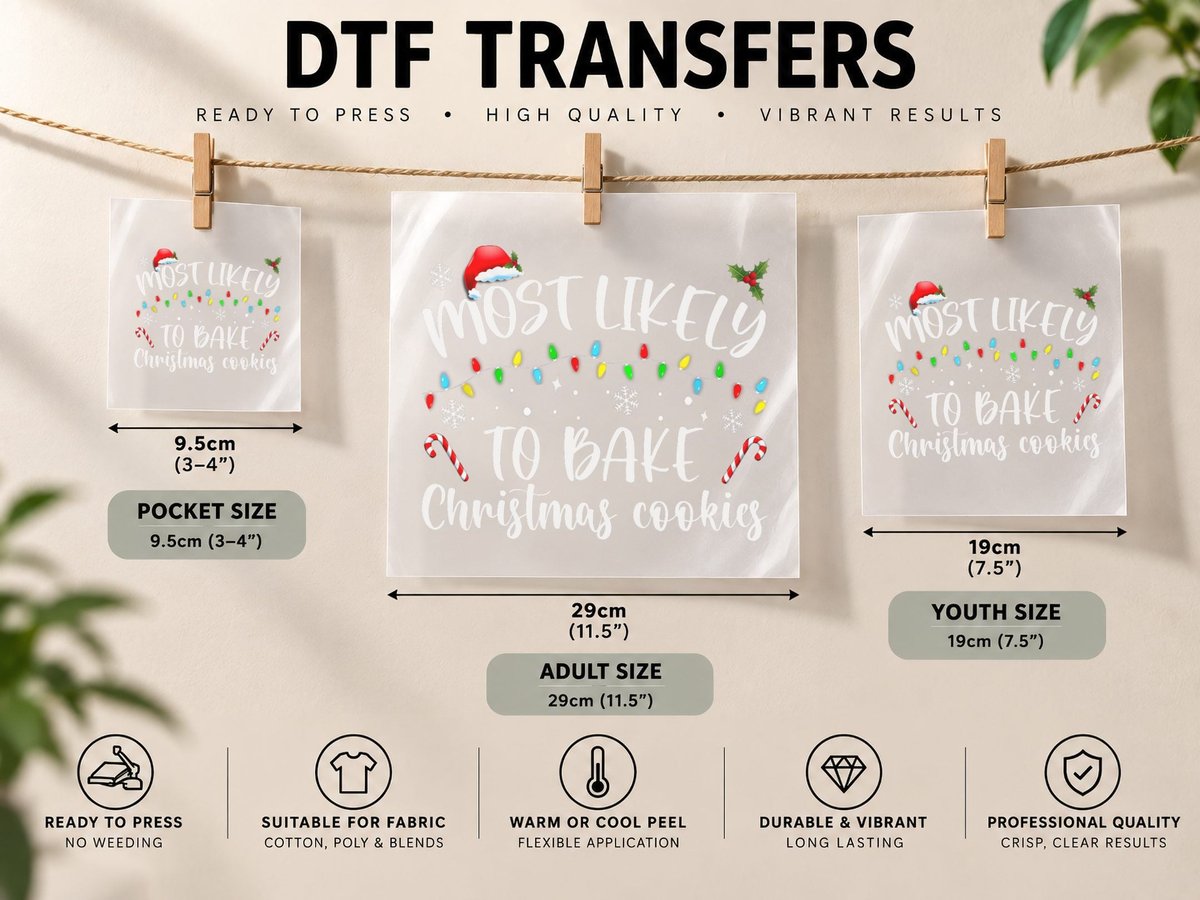 Santa Hat with Candy Canes, Most Likely to Bake Christmas DTF Transfer Iron On