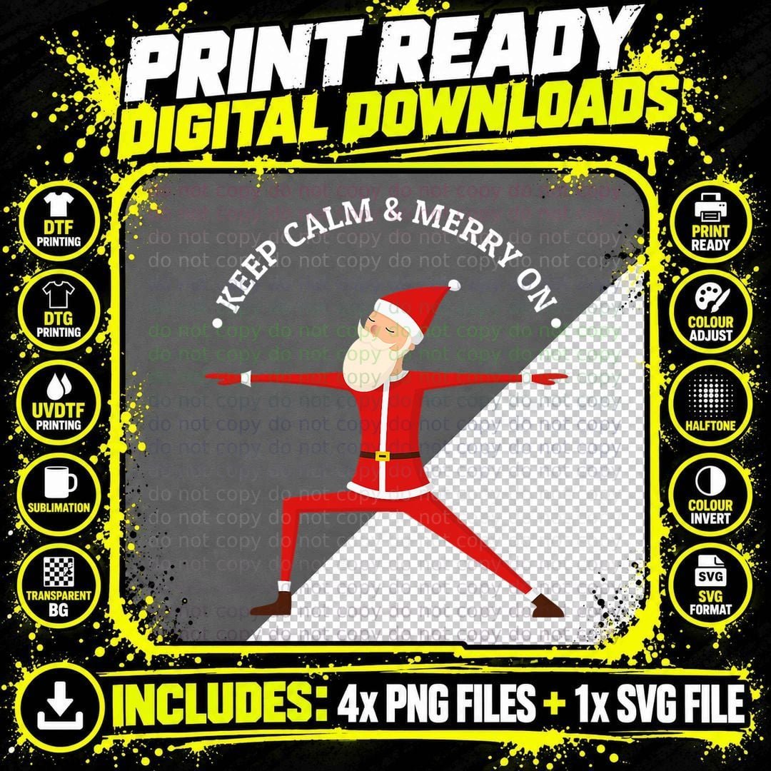 Santa Meditation Namaste Yoga Fans Merry Christmas Png SVG Digital Bundle