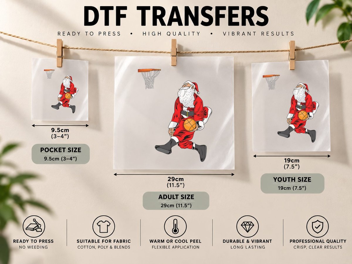 Santa Playing Basketball Slam Dunk Christmas Gift DTF Transfer Iron On