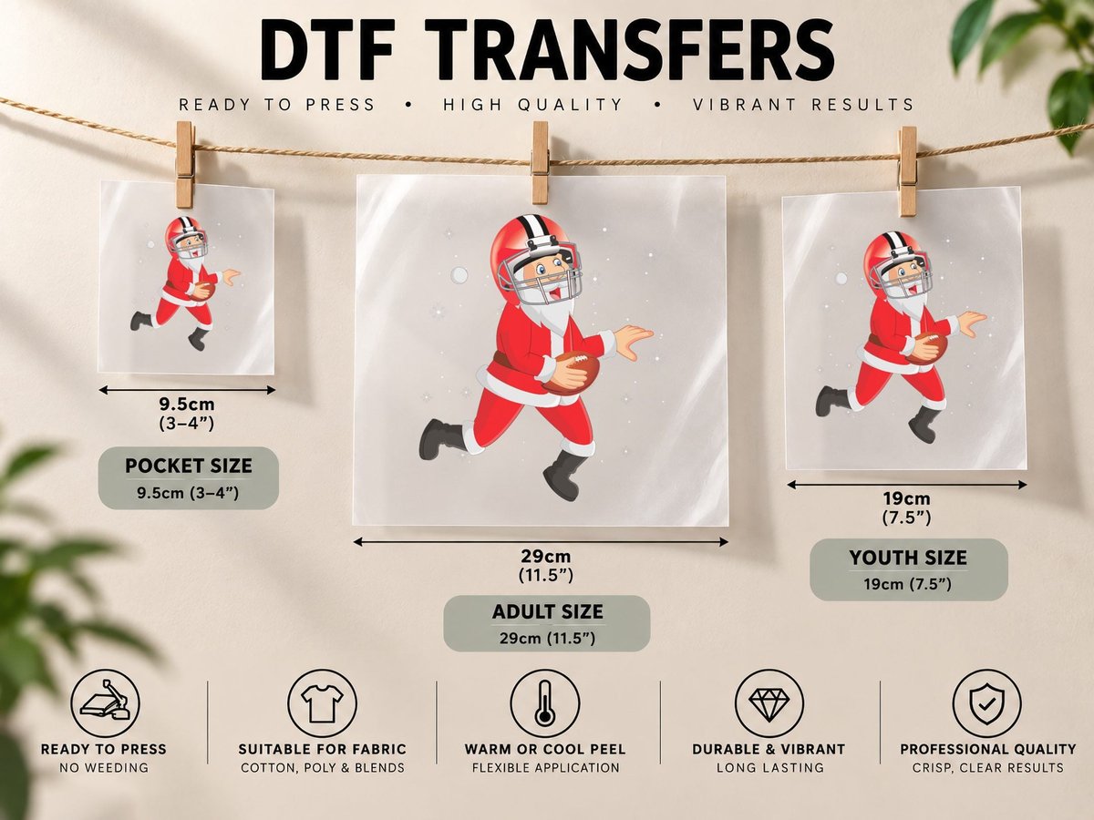 Santa Playing Football Christmas Boy Kid Sport Merry DTF Transfer Iron On