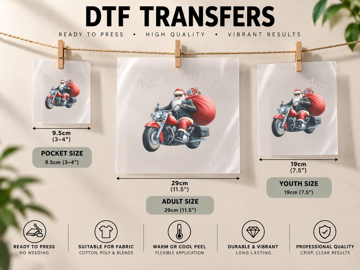Santa Riding Motorcycle Bike Funny Christmas Biker Xmas DTF Transfer Iron On