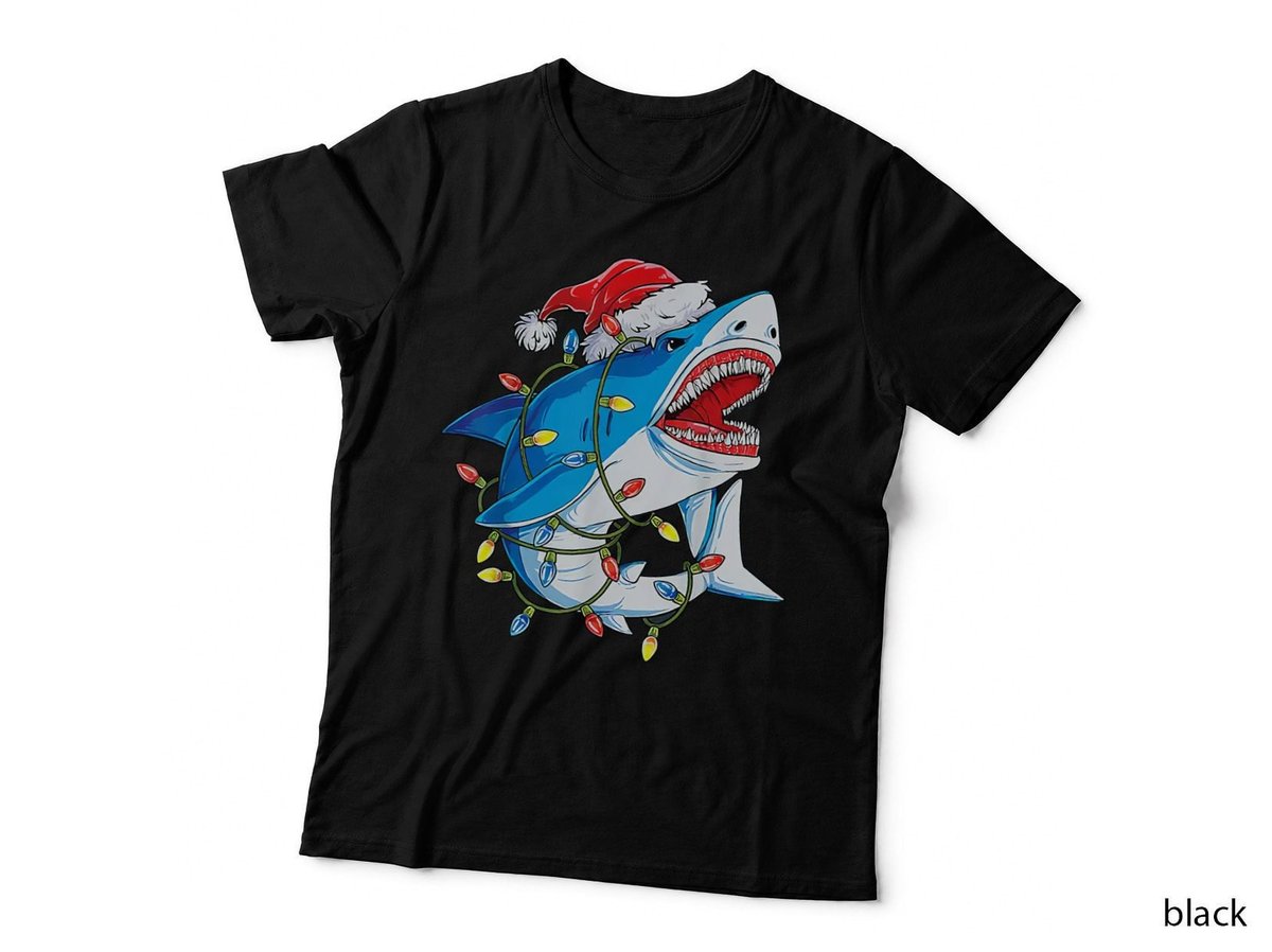 Santa Shark Christmas Lights Sharkmas Tree Xmas Boys Men T-Shirt