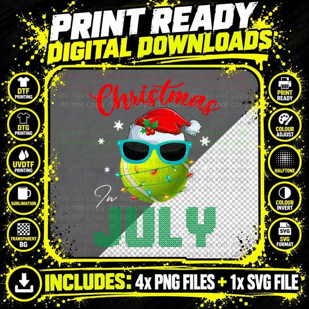 Santa Tennis Ball Sunglasses Xmas Lights Christmas in Png SVG Digital Bundle