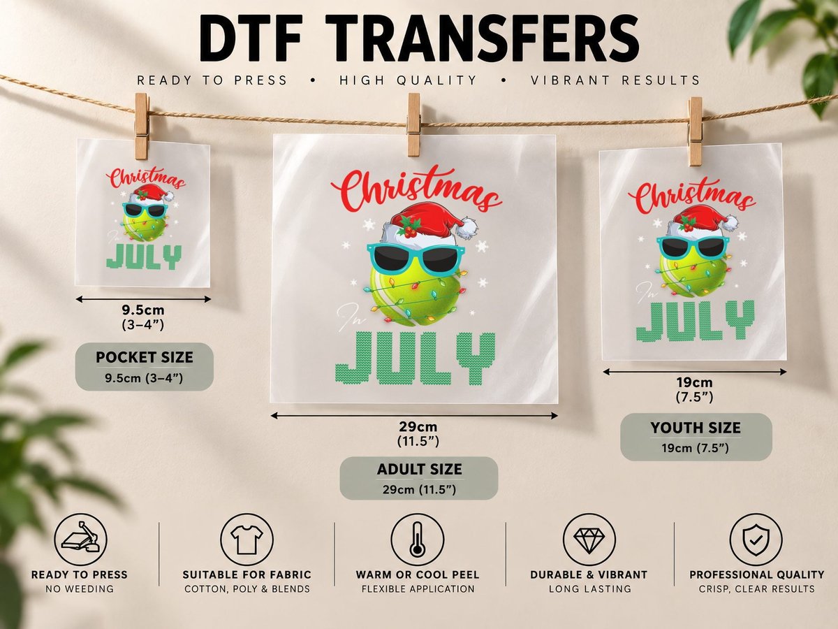 Santa Tennis Ball Sunglasses Xmas Lights Christmas in July DTF Transfer Iron On