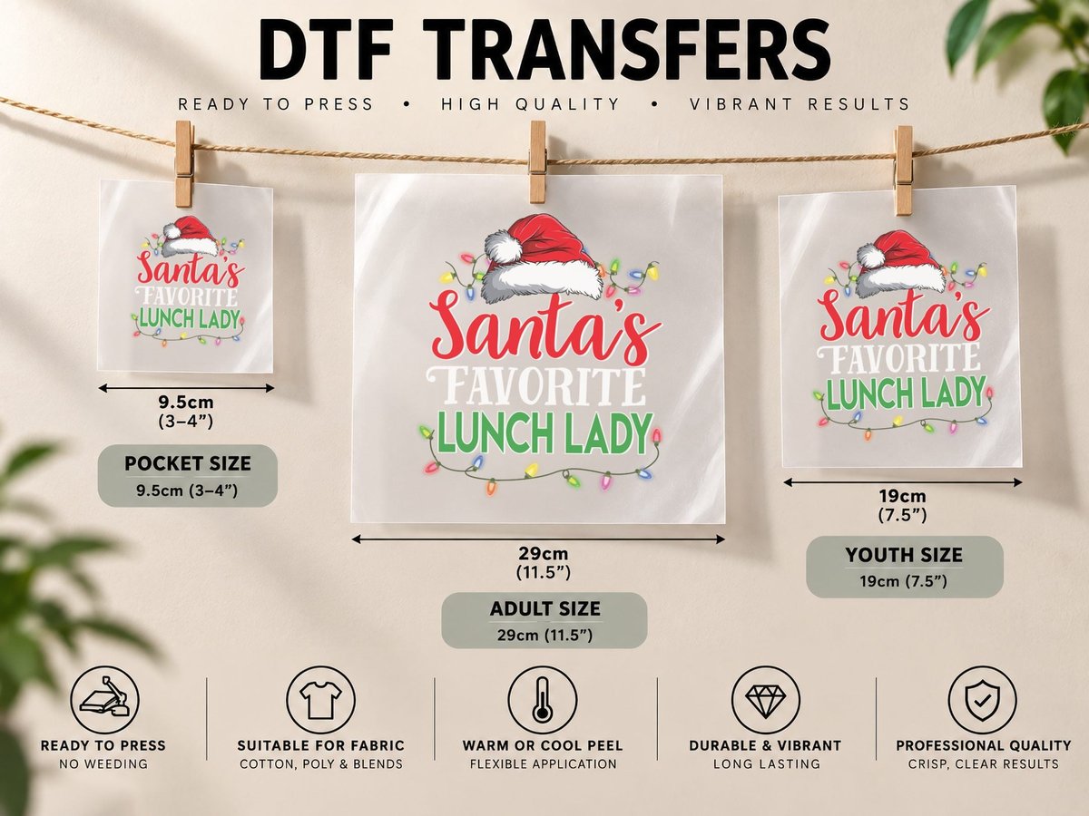 Santa's Favorite Lunch Lady Christmas Santa Hat Gifts Gift DTF Transfer Iron On