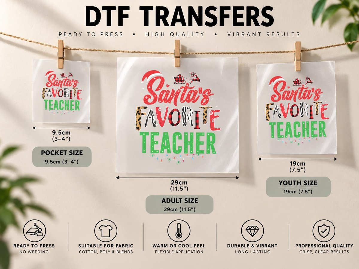 Santa's Favorite Teacher Funny Christmas Leopard Print DTF Transfer Iron On