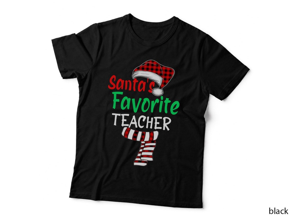 Santa's Favorite Teacher Funny Christmas Santa Red Plaid T-Shirt