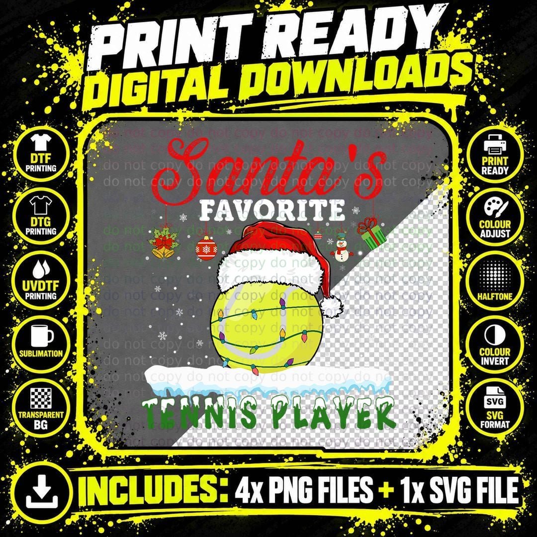 Santa's Favorite Tennis Player Christmas Tennis Png SVG Digital Bundle