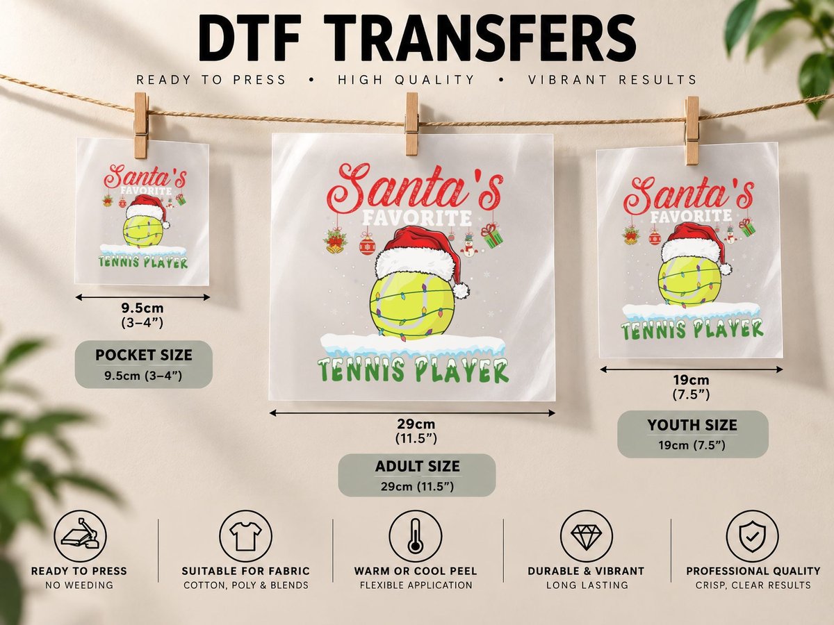 Santa's Favorite Tennis Player Christmas Tennis DTF Transfer Iron On
