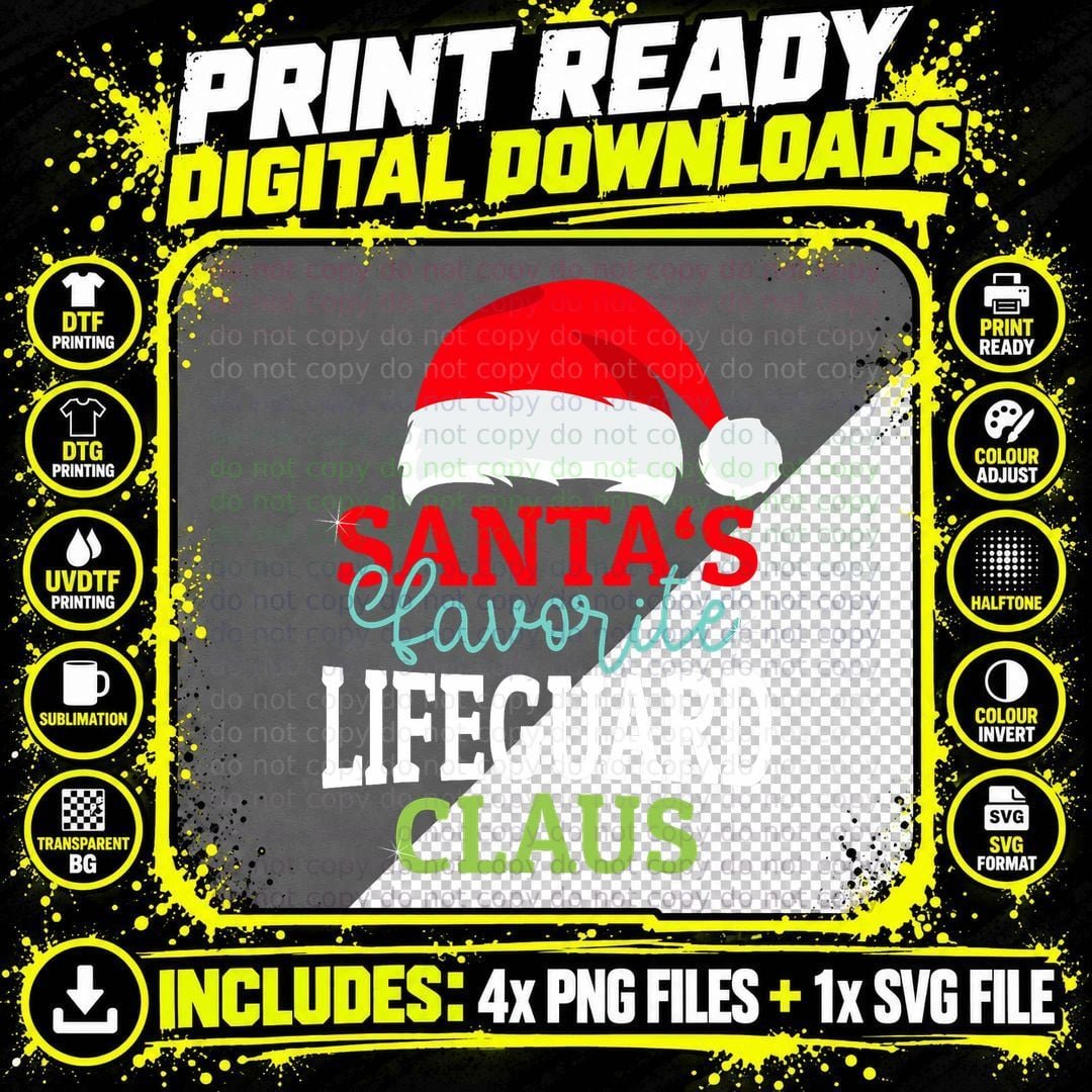 Santa's Favorite Xmas Lifeguard Christmas Claus PJS Png SVG Digital Bundle