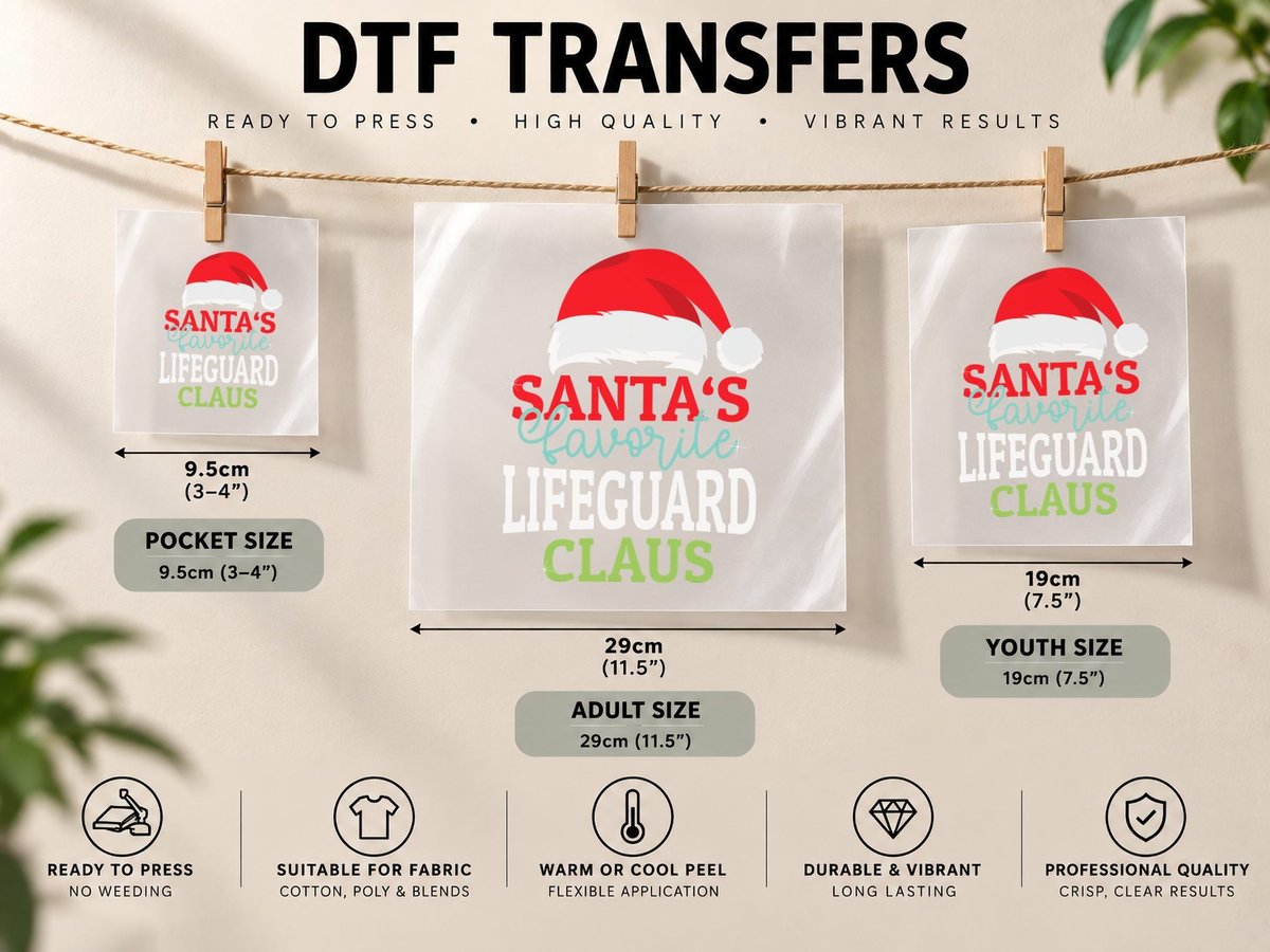 Santa's Favorite Xmas Lifeguard Christmas Claus PJS DTF Transfer Iron On