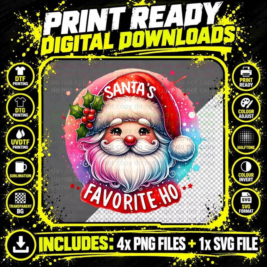 Santas Favorite Ho with Cute Santa, Vintage Retro, Funny Png SVG Digital Bundle