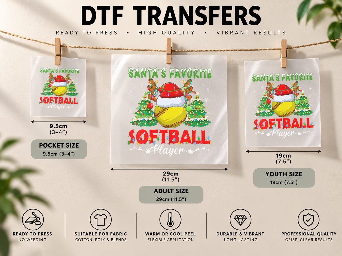 Santas Favorite Softball Player Men Christmas Sport DTF Transfer Iron On