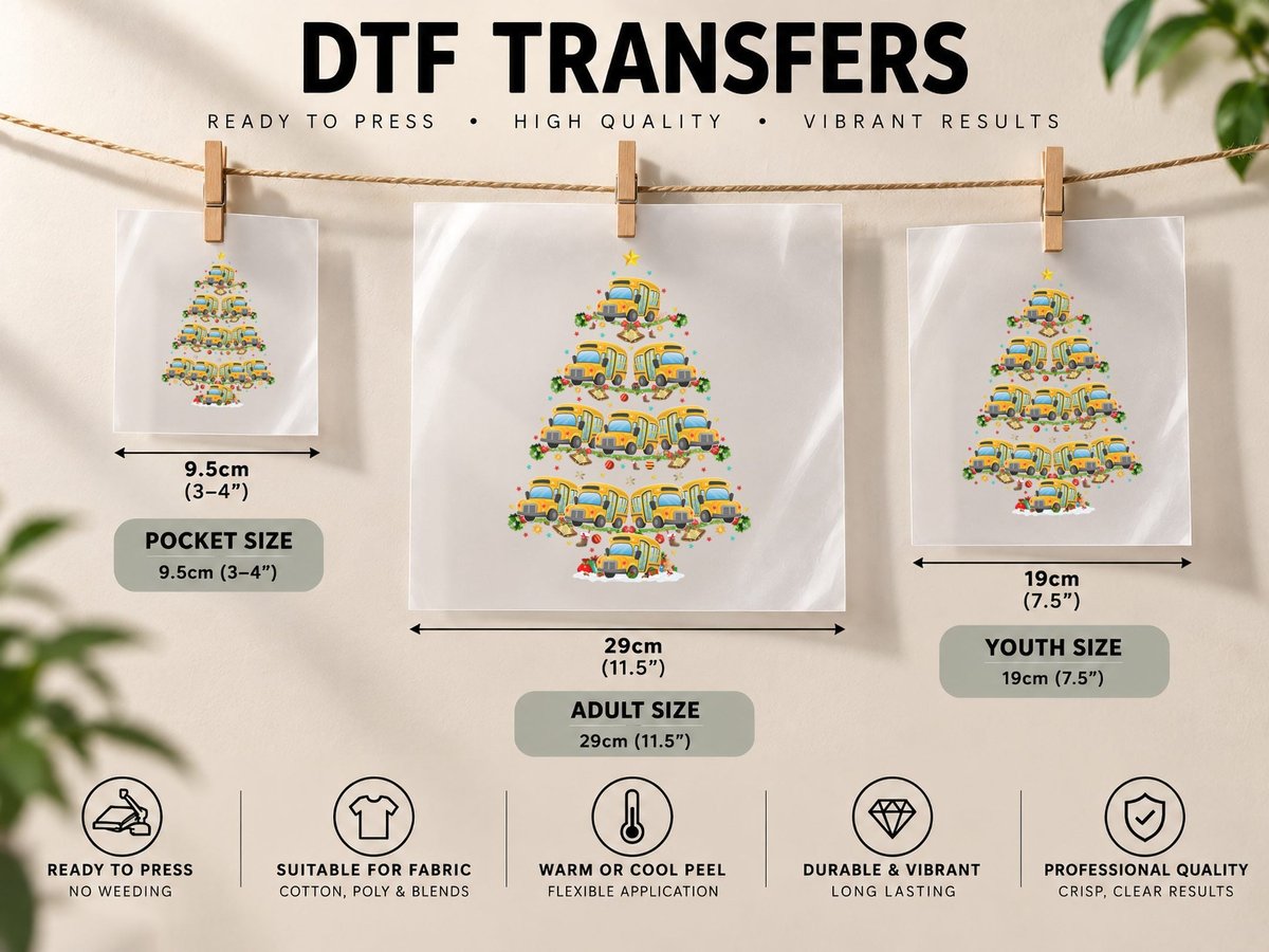 School Bus Lover Matching Santa School Bus Christmas Tree DTF Transfer Iron On