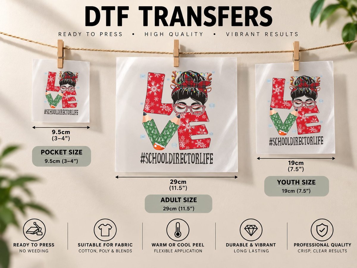 School Director Love Christmas Woman Messy Bun Reindeer DTF Transfer Iron On