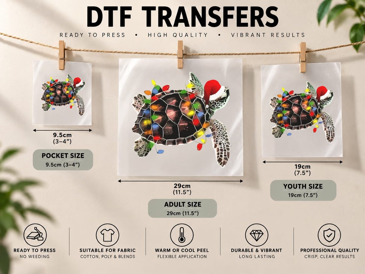 Sea Turtle Christmas Lights Funny Santa Hat Merry Christmas DTF Transfer Iron On