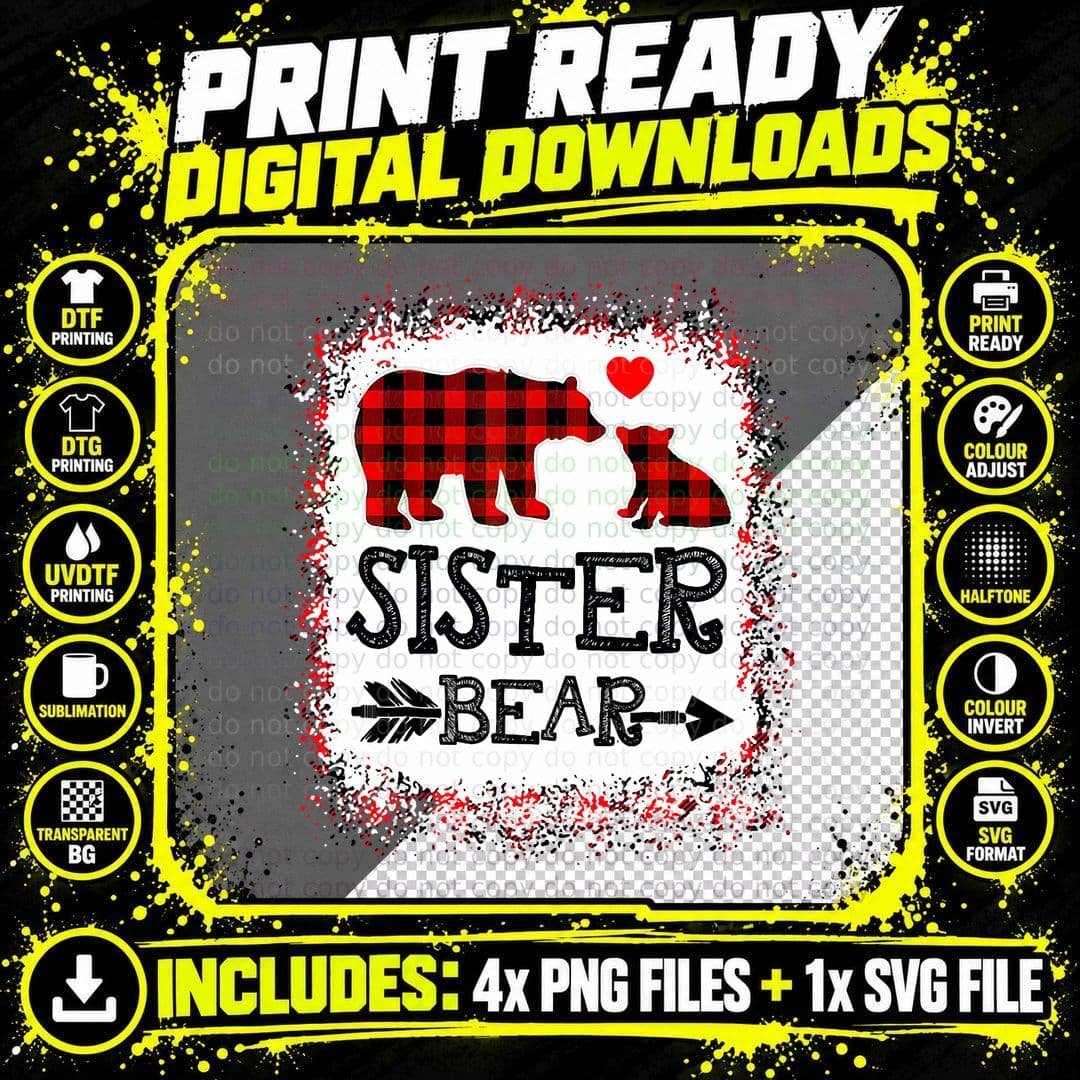 Sister Bear Christmas Pajama Red Plaid Buffalo for Men Png SVG Digital Bundle