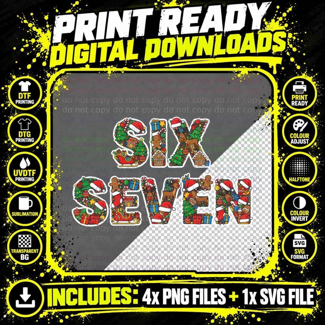 Six Seven Christmas Filled Holiday Gen Alpha Gen Z 67 Png SVG Digital Bundle