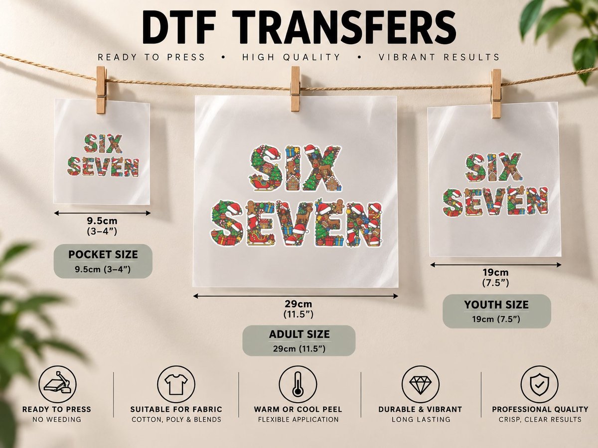 Six Seven Christmas Filled Holiday Gen Alpha Gen Z 67 Meme DTF Transfer Iron On