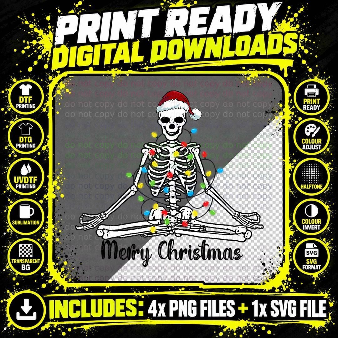 Skeleton Do Yoga Ugly Christmas T-Shirt, Ugly Christmas Png SVG Digital Bundle