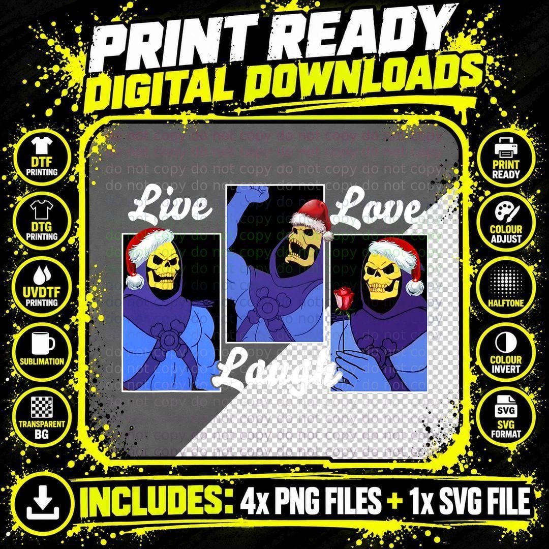 Skeleton Live Laugh Love Funny Hat Christmas T-Shirt Png SVG Digital Bundle