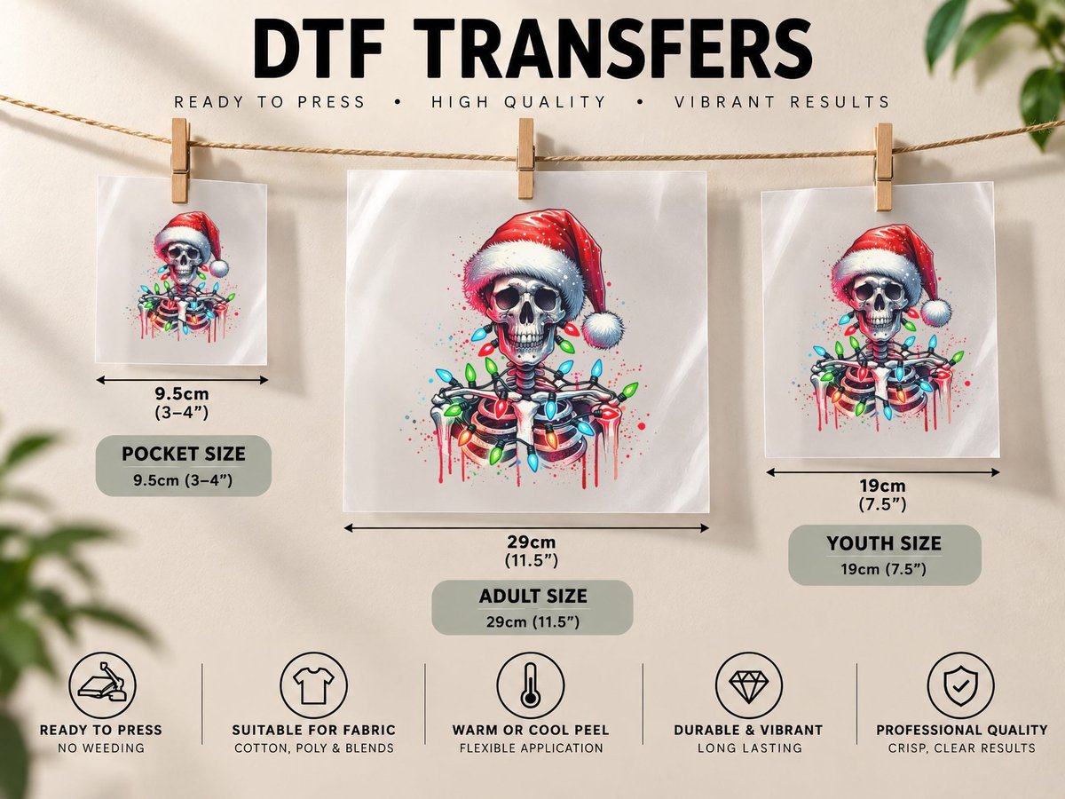 Skeleton Wrapped in Christmas Lights Clipart DTF Transfer Iron On