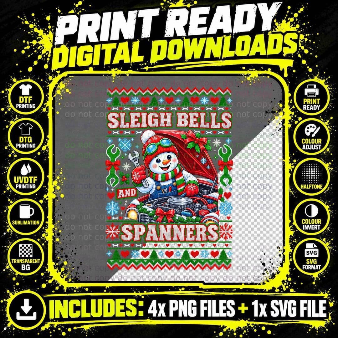 Sleigh Bells and Spanners Mechanic Christmas Shirt Auto Png SVG Digital Bundle