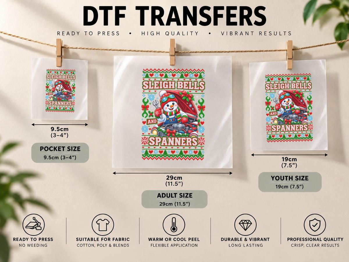 Sleigh Bells and Spanners Mechanic Christmas Auto Repair DTF Transfer Iron On