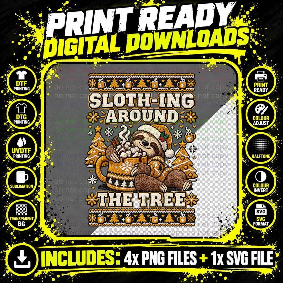 Sloth Christmas Shirt Funny Holiday Tee Slothing Around Png SVG Digital Bundle